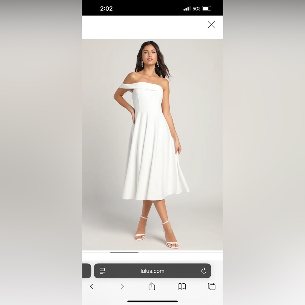 Lulu’s Sweet Elegance White Off-Shoulder Dress Women’s Small